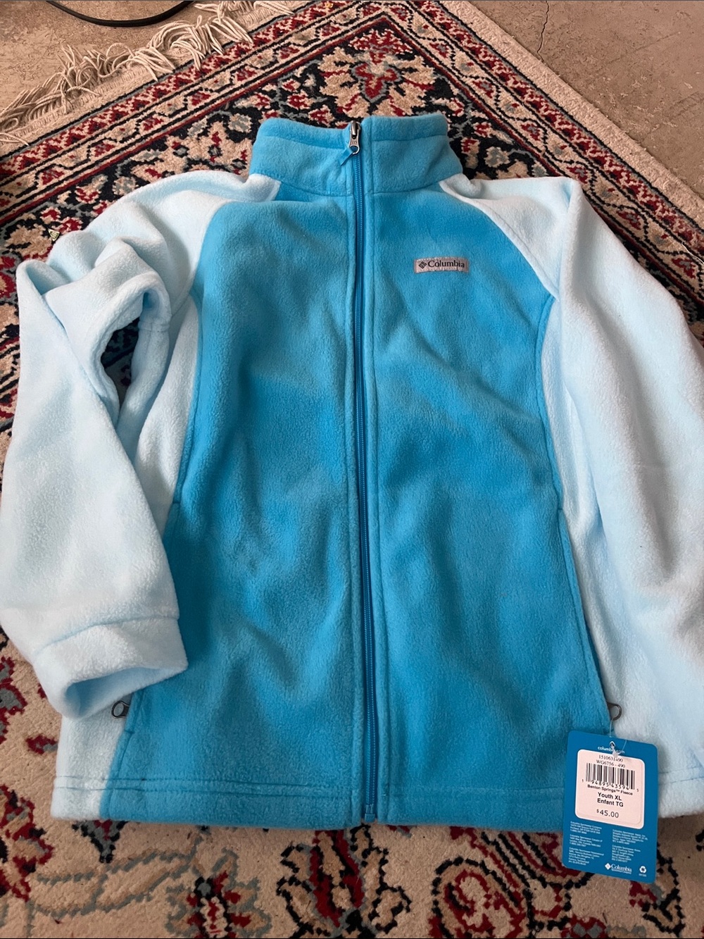 Columbia Bright Aqua and Pale Blue Full-Zip Fleece Jacket